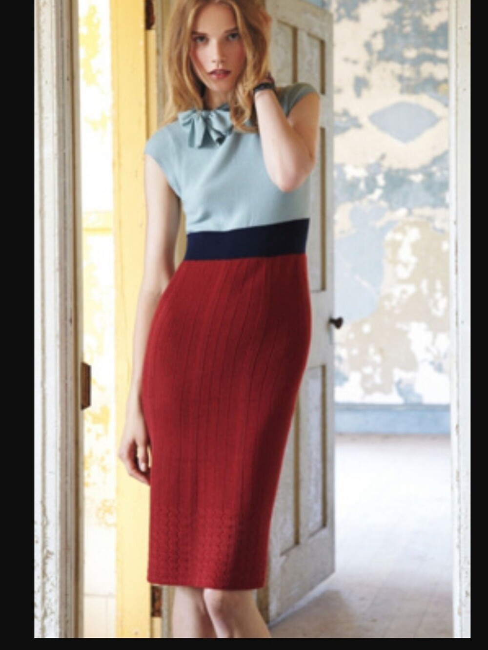 ANTHROPOLOGIE CHARLIE & ROBIN 60'S INSPIRED 3 TONE KNITTED MIDI DRESS SIZE LARGE